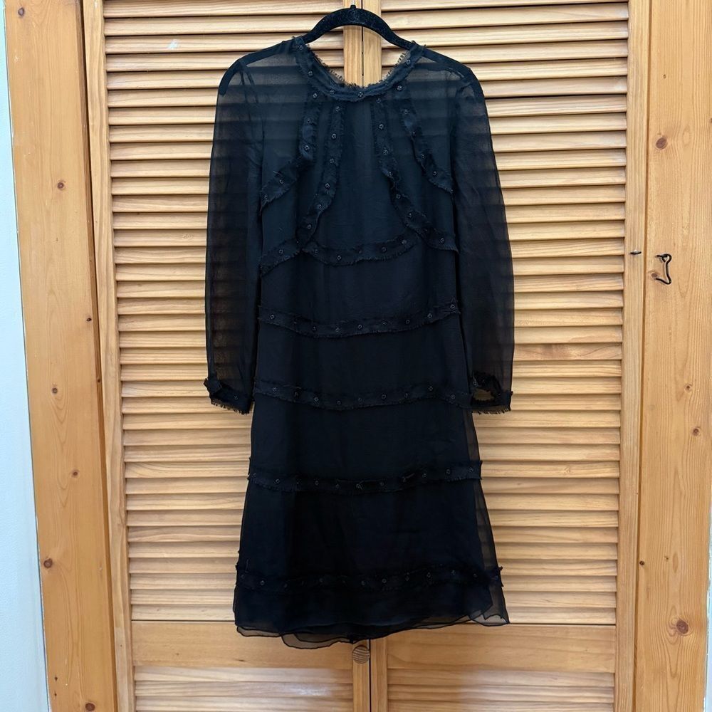 CHANEL Black sheer Silk Long Sleeve Dress